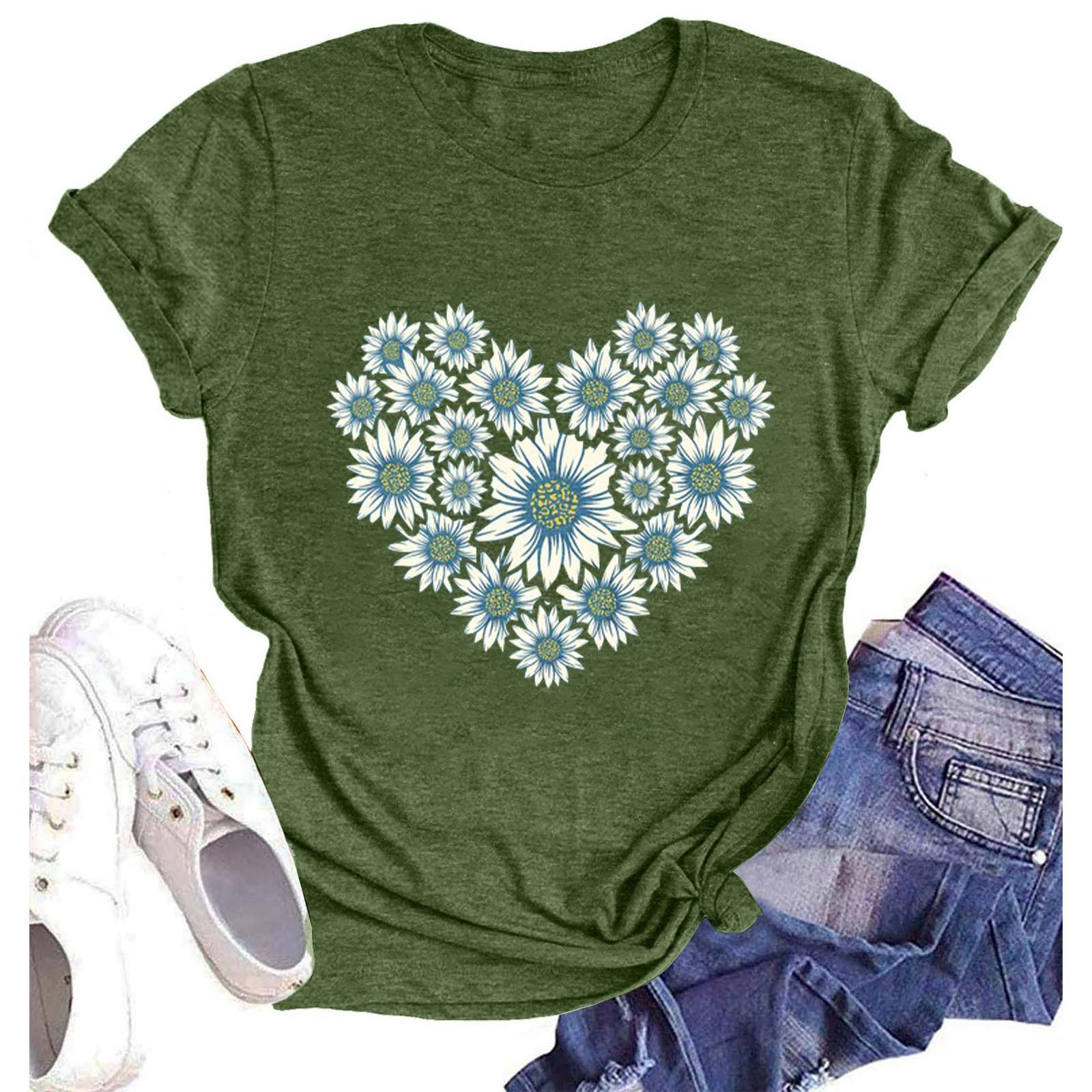 

Женская модная повседневная летняя удобная блузка с круглым вырезом и коротким рукавом с принтом S