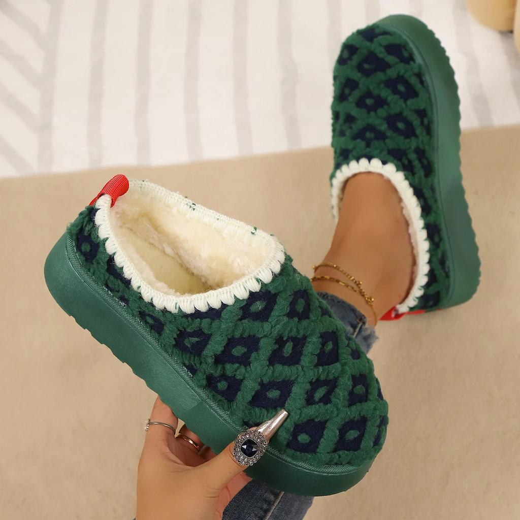 Fashion 2025 Winter Snow Boots Women Thick Bottom Warm Outdoor Canvas Plaid Decorative Lace-Up Boots Round Toe Comfortable Boots Women