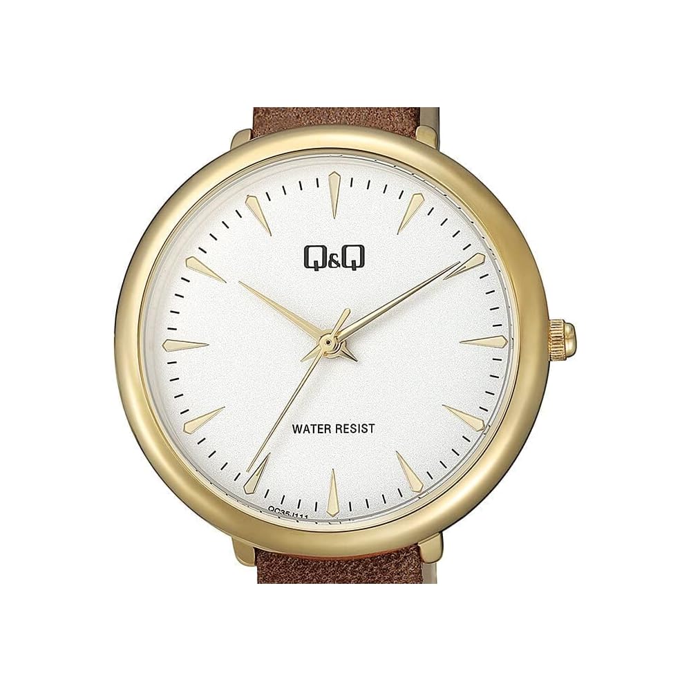 Citizen Q&Q Analog Waterproof Watch Synthetic Leather Band Brown
