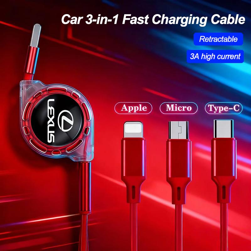Car Quick Charger Micro USB Type-C 3-in-1 Fast Charging Cable For Lexus RX300 IS200 IS250 ES350 Ct200h UX250h NX300h RX350 LS JW3