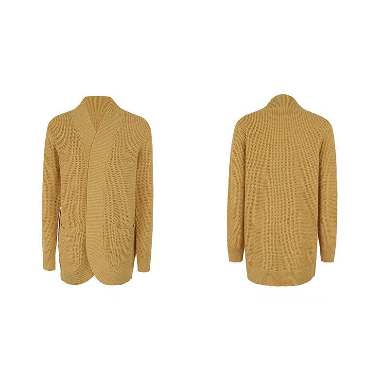 Loose Autumn Long Vintage Winter Sleeve Top Solid Color Cardigan Knitwear Vneck Sweater