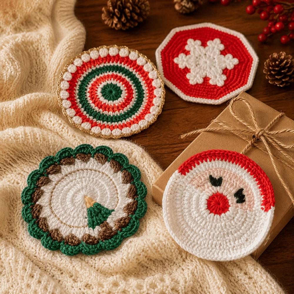 Handmade Non Slip Mat Knitted Table Mat Crochet Christmas Coaster Table Decoration