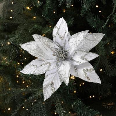 Nouvelle Fleur de Poinsettia Artificielle 28CM Paillettes Scintillantes Noël Fleur à Paillettes Scintillement Fleurs de Simulation Festival du Nouvel An