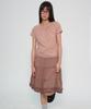 Some Place Shirred Frill Sleeveless Contrast Layered Flare Short Sleeve Midi Dress [Pink]