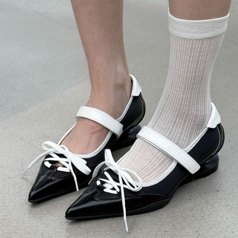 Novelty Special Heel Spliced Heels Pointed Toe Women's Fashion Shallow Mouth Bow Non-Slip Mary Jane Single Shoes Woman Pumps