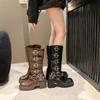 New Style Popular Woman Boots Knee High Platform Elegant Low Heel Trend Punk Gothic Rock Leather Fashionable Women's Shoes
