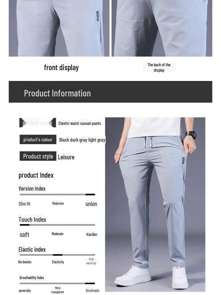 Calças Casuais Slim Retas Soltas de Seda Gelo Masculinas - Respiráveis, Leves, Elásticas, Calças de Verão para Esportes