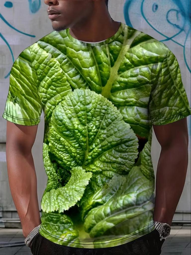 The Interesting Cabbage and Lettuce Pattern Summer 3D Printed Large-sized Men's T-shirt Is Suitable for Daily Wear