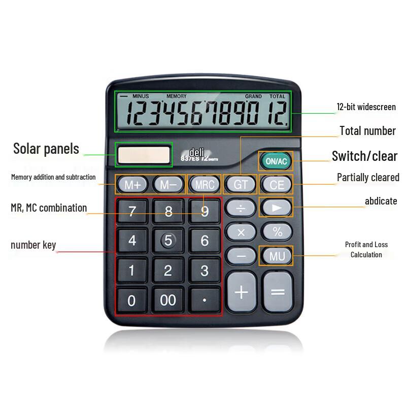 Deli 12-Digit Solar Office Calculator