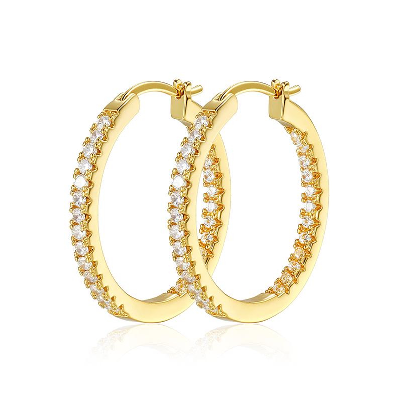 Zirconia Oval Earrings for Women, Gold & Silver Versatile Luxury Hoops, Fashionable Cross-Border Ear Studs