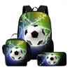 Kids School Backpack Set With Lunch Bag Pencil Case - Football Print Oxford Fabric Ergonomic Design Elementary Students