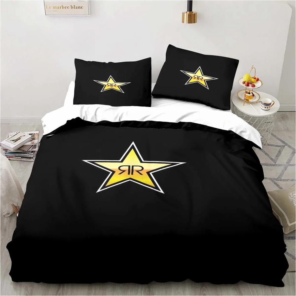 D-Nápoje Rockstar Energy Prostěradla Povlaky na přikrývky Ložní prádlo Prostěradla na koleje Třídílná sada ložního prádla Třídílná měkká teplá sada ložního prádla