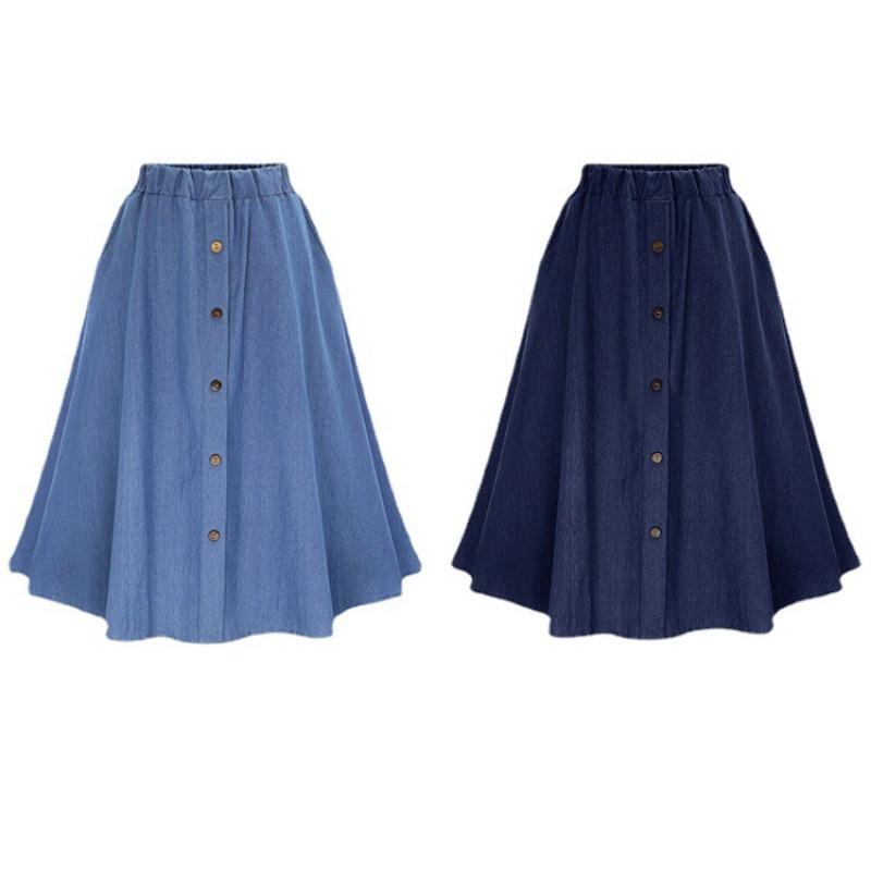 Summer Buttons Loose Elastic Denim Women Skirt Fashion Elegant Solid Color Casual Simple A-line Skirts Female Streetwear Loose Women's Clothing