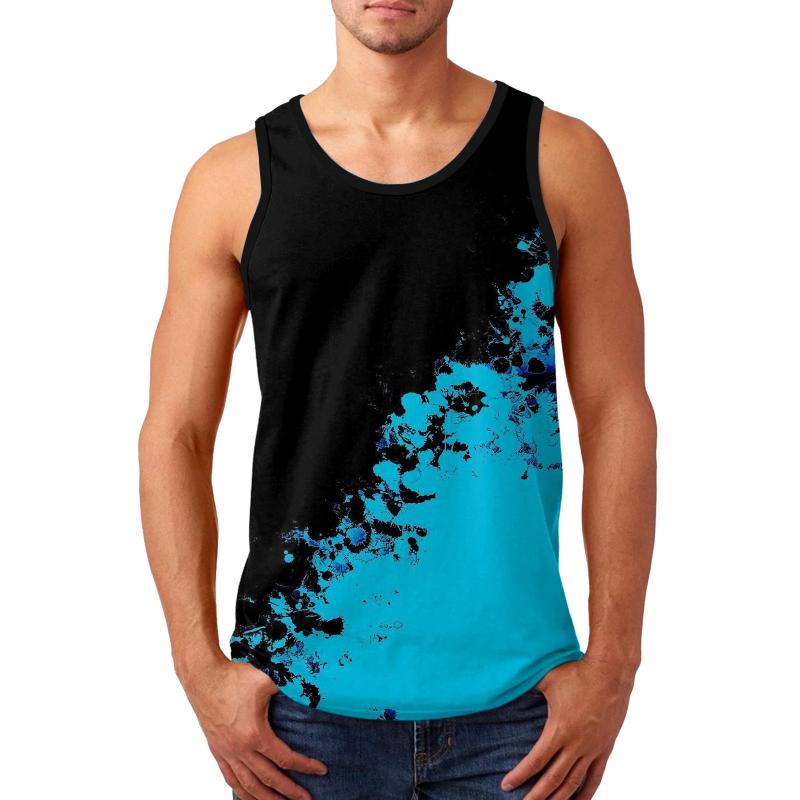Geometric Splicing Pattern Tank Tops For Men Colorful Gradient Vest Summer Casual Loose Tops Street Round Neck Tees