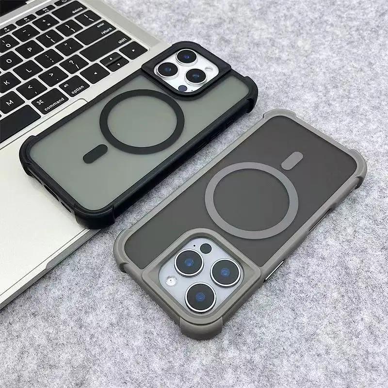 For Magsafe Armor Bumper Matte Phone Case For iPhone 17 Air 15 16 14 12 13 11 17 Pro Max 16 Plus Hard Shockproof Hybrid Cover