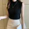 Modisches Strick-Tanktop mit halbem Rollkragen Sommer Damen Lässig Unifarben Ärmellose Weste
