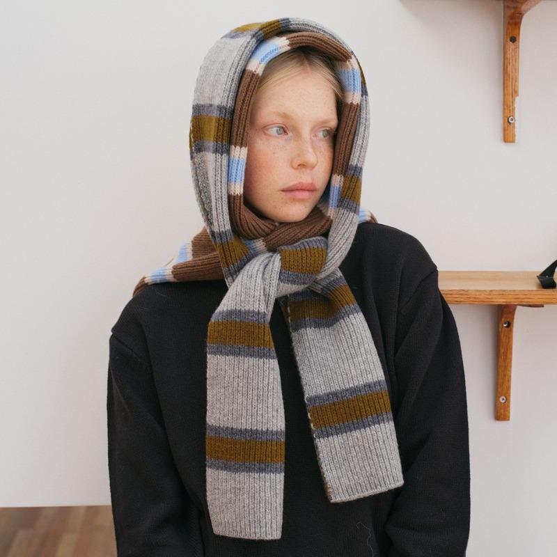 High Quality 100% Wool Striped Knitted Women Scarf Autumn Winter Korean Version Soft Waxy Cashmere Muffler Female Warm Scarves