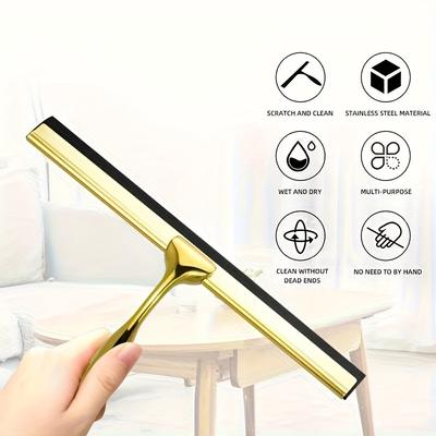 1 Stainless Steel Shower Wiper and Window Wiper, Ergonomic Handle, Seamless Silicone Film, Adhesive Hook, Suitable for Bathrooms, Tiles, Car Windows