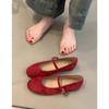 Sheepskin Version~ Genuine Leather Retro Flat Bottom Red Light Mouth Single Shoes Women's Skirt Korean Version Mary Jane Shoes Ballet Shoes