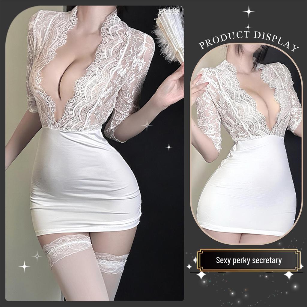 Golden Night Sexy Lace Purple Bodycon Dress with Push-up for Role Play 