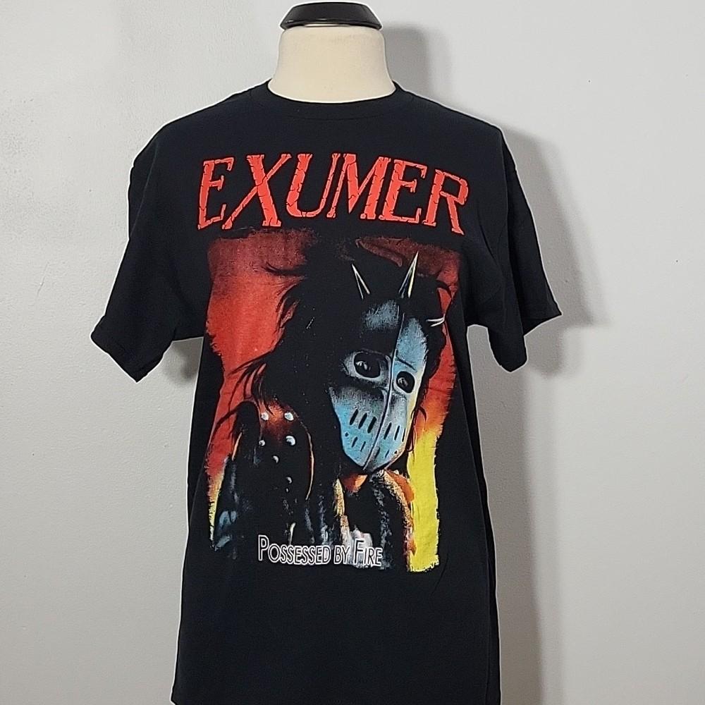 EXUMER Possessed By Fire L LARGE T-Shirt Black Mens Band Logo Unisex T-Shirt M