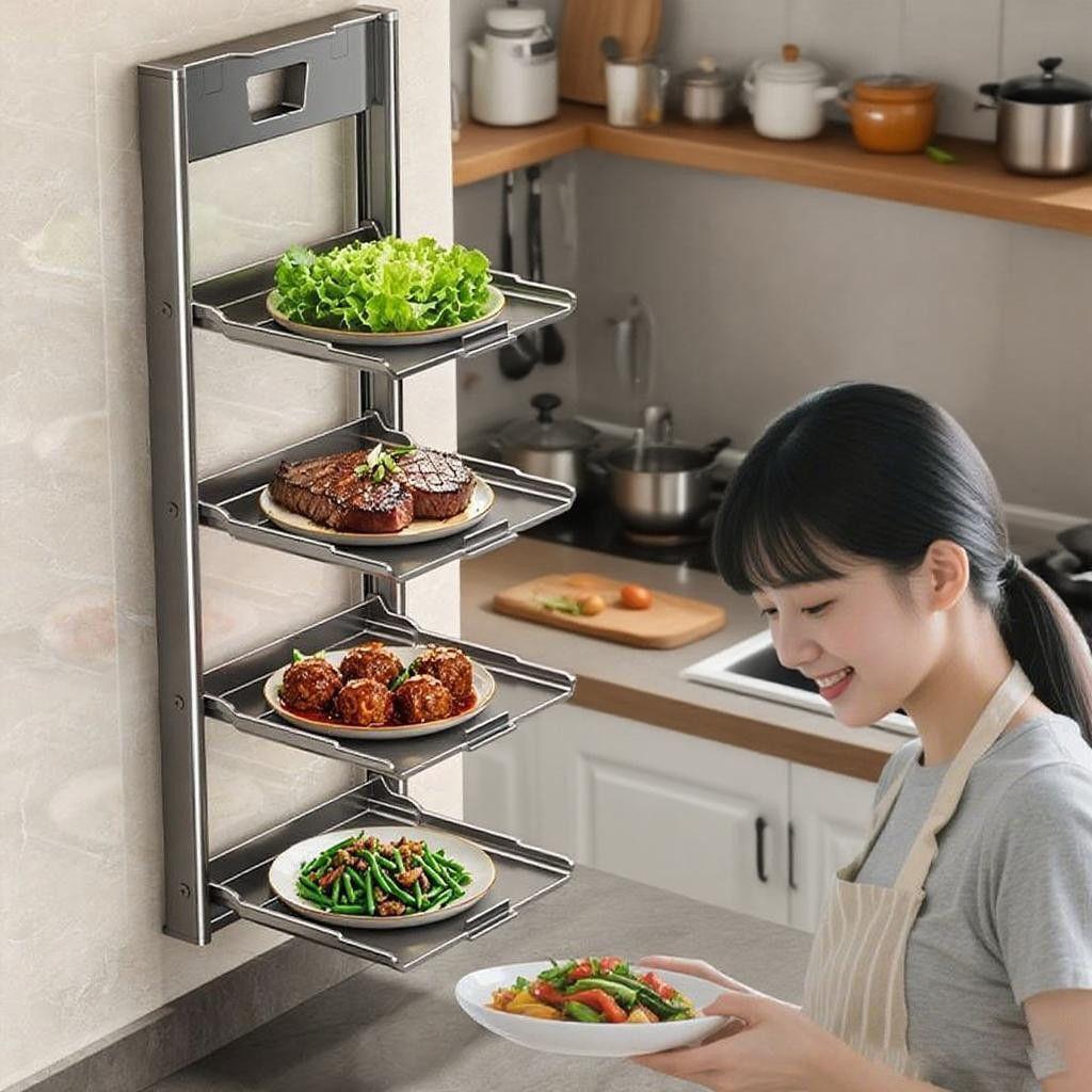 Kitchen folding vegetable preparation rack suction cup multi-layer multi-functional side dish household wall-mounted storage