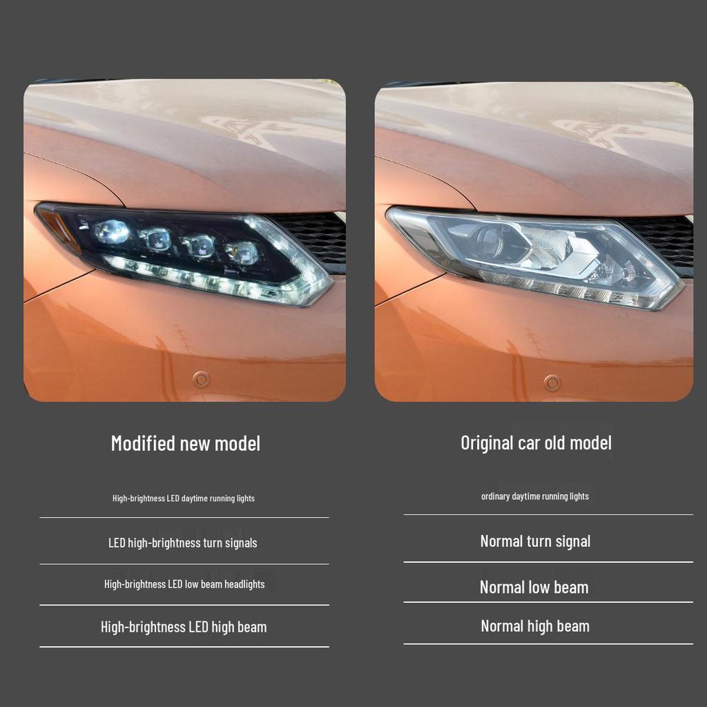 LED Headlight Assembly for 14-16 Nissan X-Trail: Crystal Lens DRLs & Flowing Turn Signals