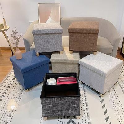 Storage Stool Multifunctional Foot Rest Stool Bedroom Storage Fabric Stools Cotton Linen Livingroom Foldable Shoe Changing Seat