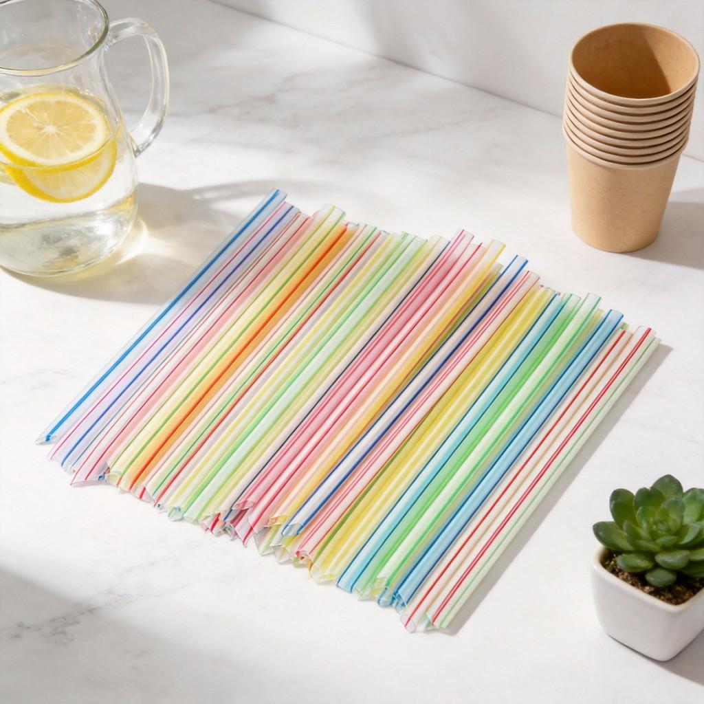 Food Grade Plastic Bubble Tea Straws With Colorful Stripes For Beverage Shops And Home Use