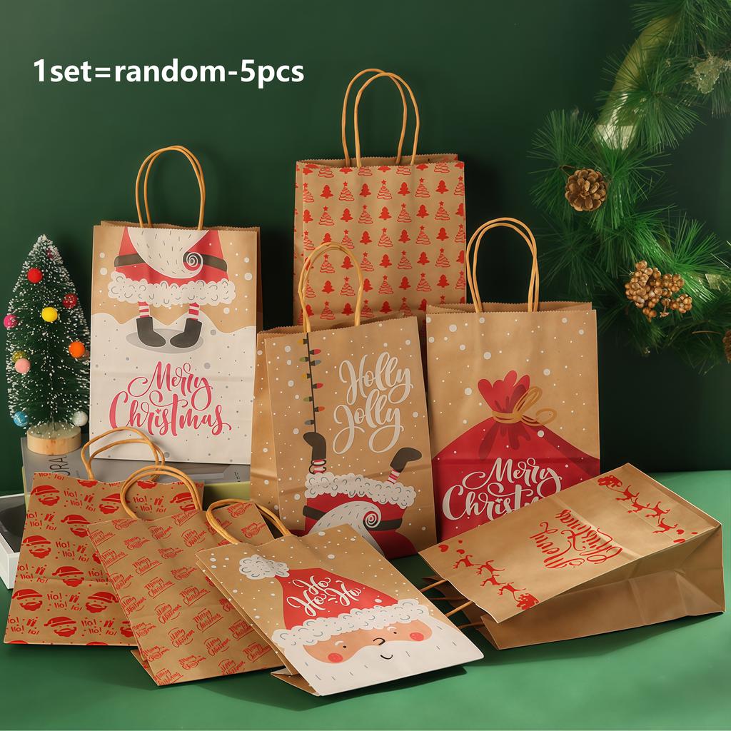 1set Santa Claus kraft paper bags, Christmas tote bags, party gift bags, and gift bags