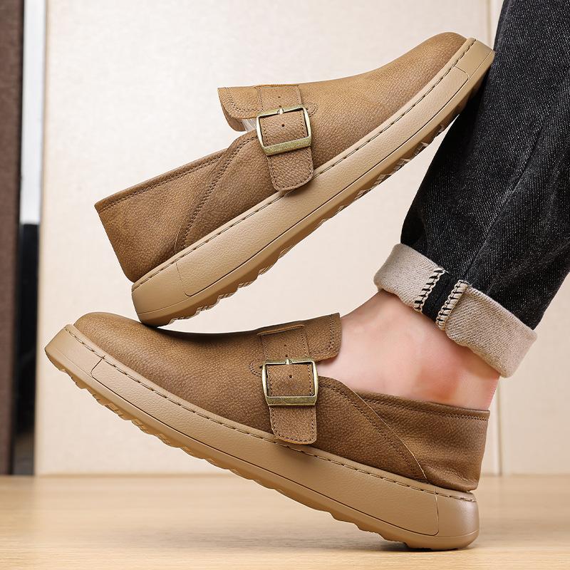 New Buckle Designer Loafers for Men Solid Color Light Breathable Cow Leather Shoes Man Soft Sole Fashion Casual Shoes Male