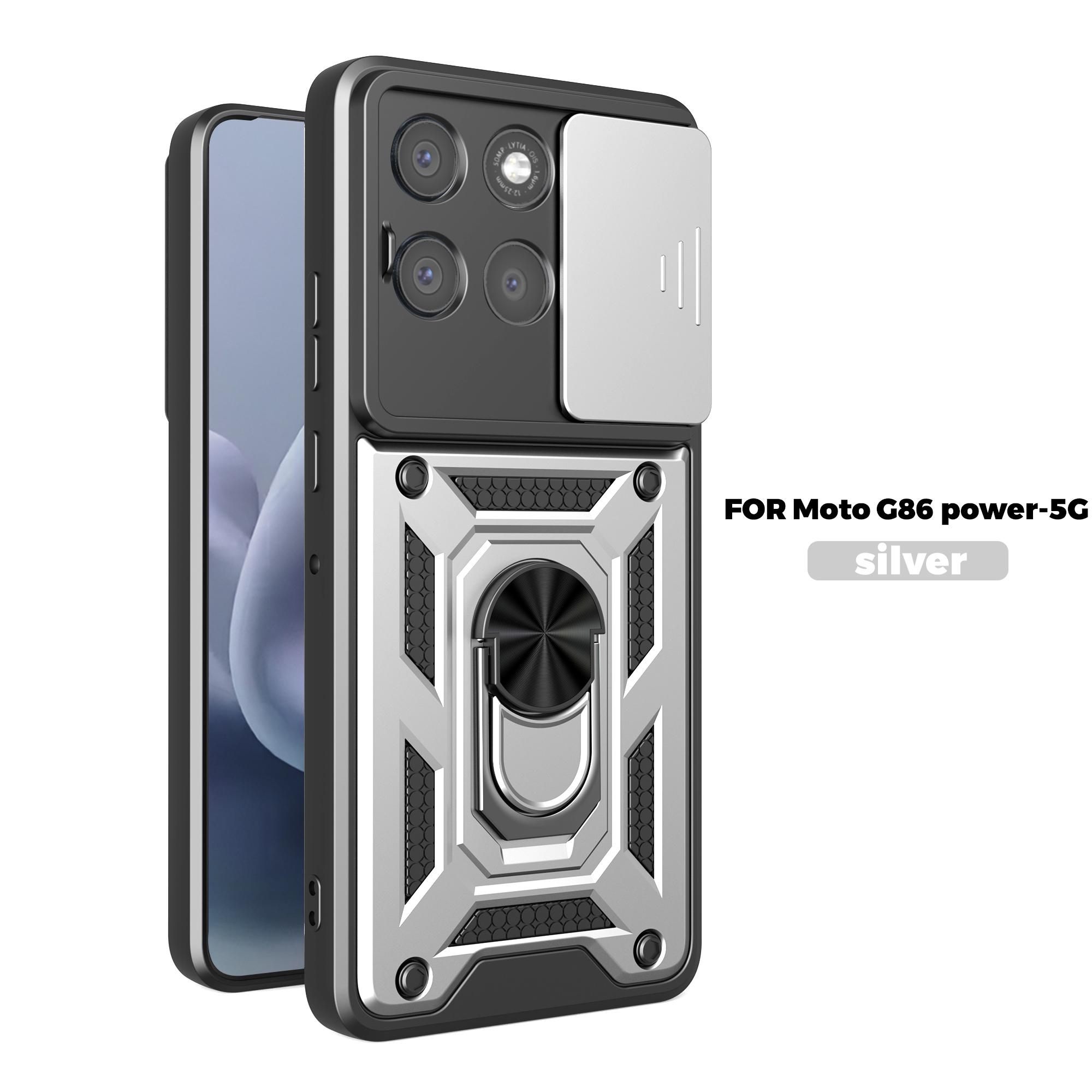 

Бронированный защитный чехол с магнитным кольцом для Motorola G86 G56 G85 G75 G35 G15 G05 G04 G24 чехол для телефона с защитой камеры Motorola Moto G86 Power серебряный