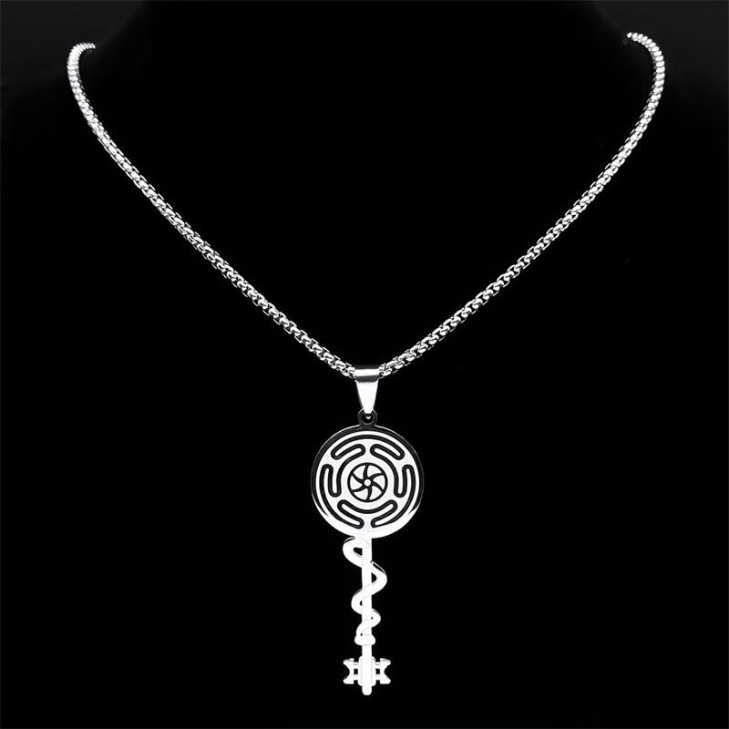 Hexe Hekate Rad Anhänger Halskette Edelstahl Wicca Magisches Symbol Hecate Schlange Schlüsselanhänger Damen Schmuck