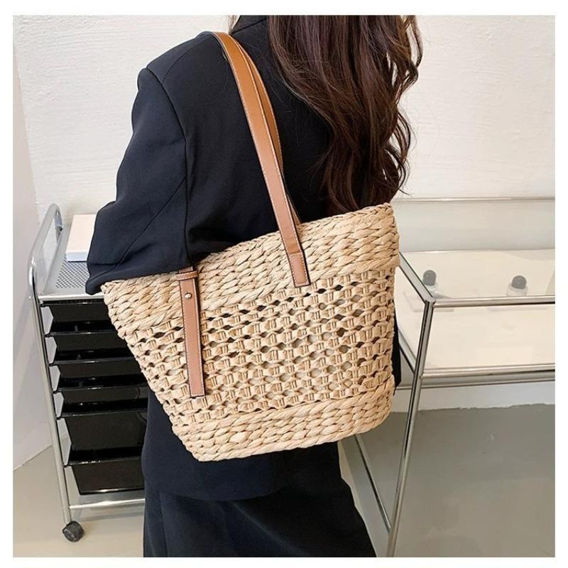 Premium Straw Woven Bag Women's Shoulder Handwoven Bag Large Capacity Seaside Vacation Beach Cabbage Basket Women's Bag