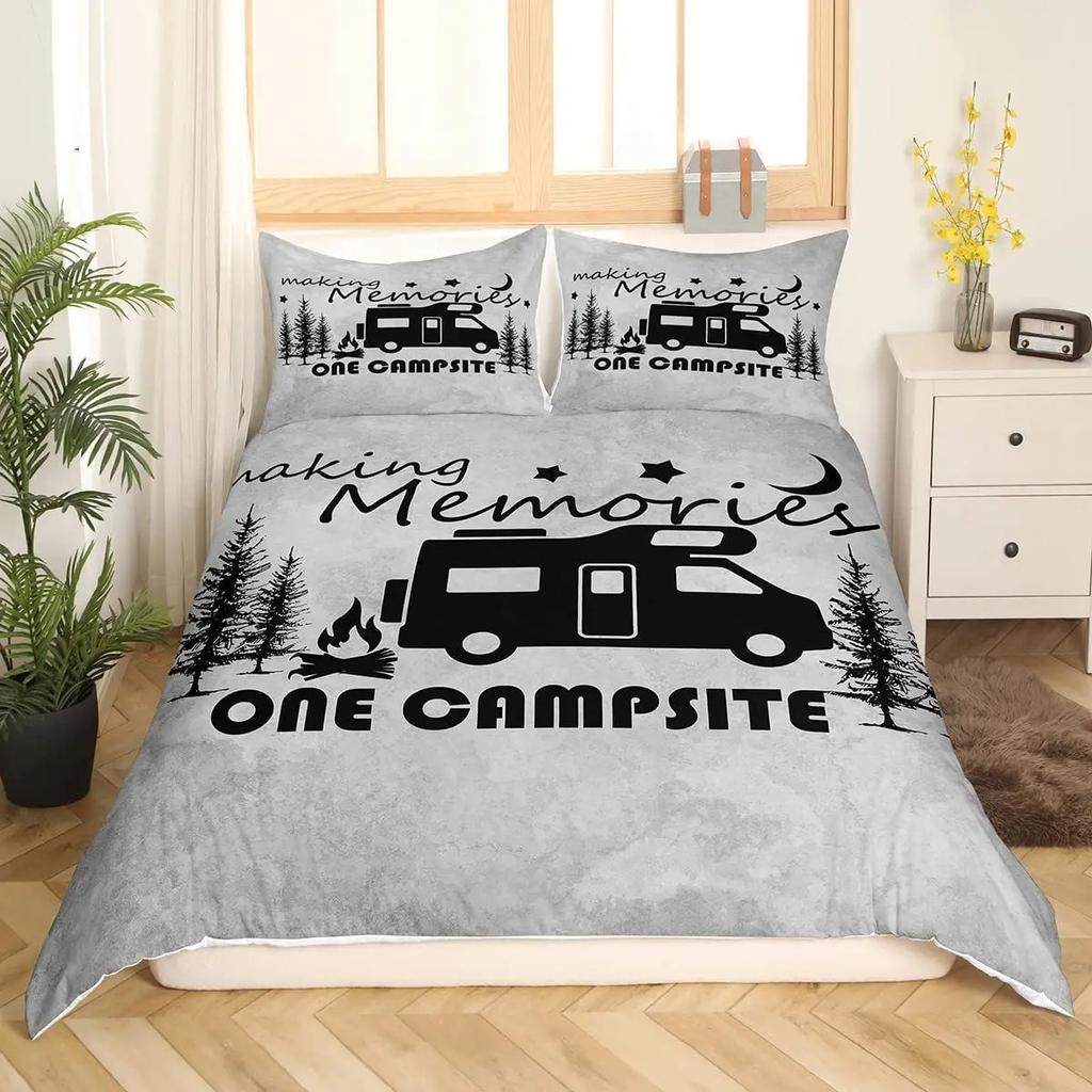 Comforter Happy Camping Bedding Set Single Twin Full Queen King Size Polyester Bedroom Aldult Kids Comforter Set