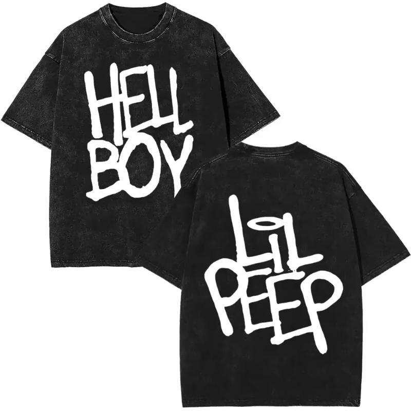 Wyprane Vintage Raper Lil Peep Koszulki z Dwustronnym Nadrukiem Unisex Moda Damska Hip Hop Oversize Krótki Rękaw Koszulka Streetwear