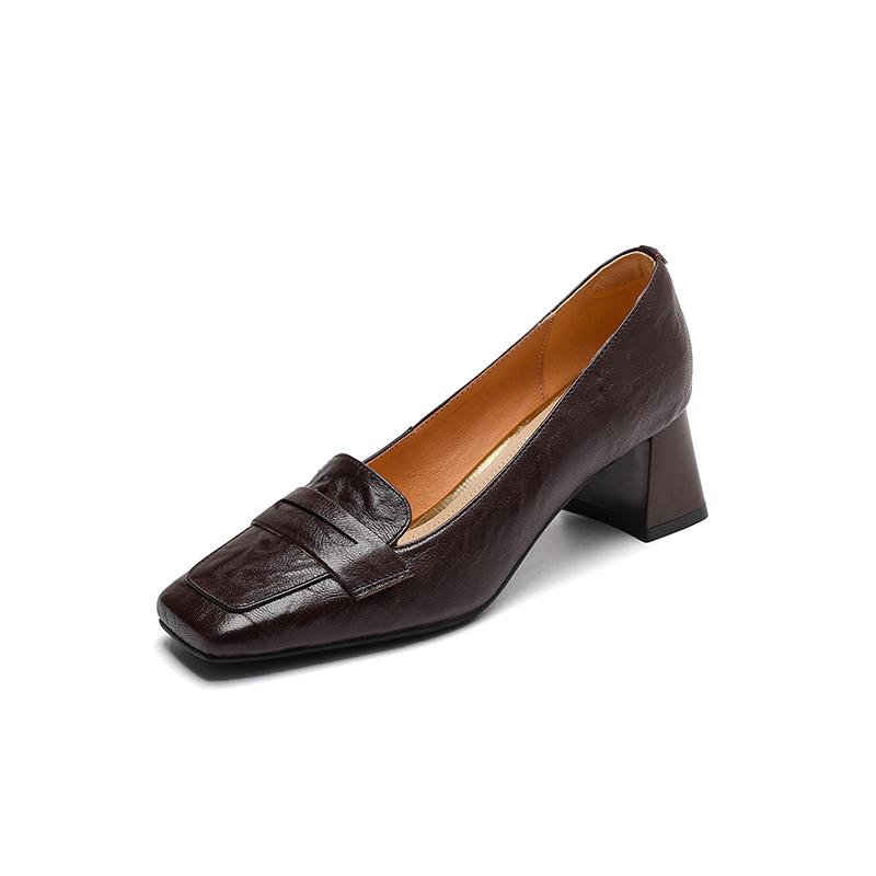 

Модные НОВЫЕ Весенне-осенние женские лоферы с квадратным носком и массивным каблуком, туфли из натуральной кожи для женщин, женские слипоны, лаконичные туфли 34 коричневый