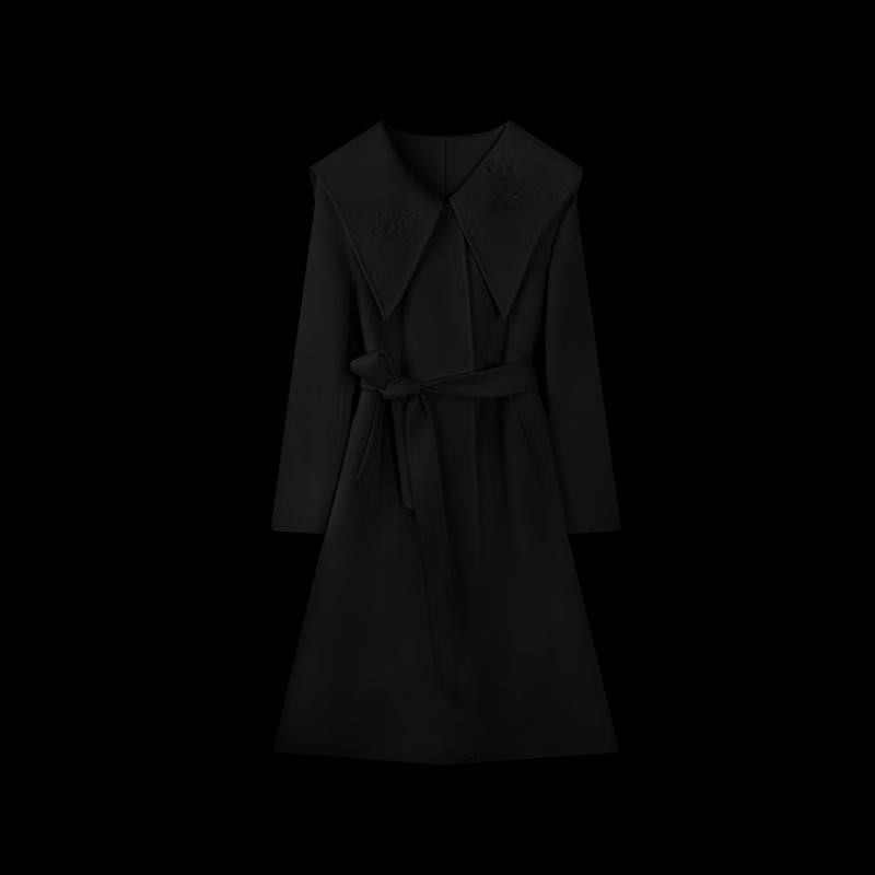 HECO Women's Embroidered Double-faced Wool Long Winter Coat