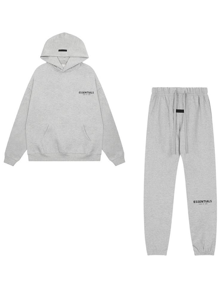 FOG Essentials Men's Loose Fit Velvet Hoodie, Double-Stitched with Heat Transfer, Trendy American Brand.