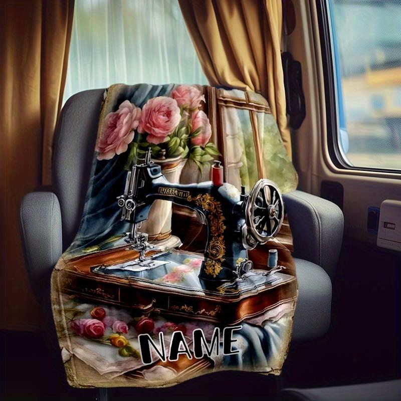 Retro Sewing Machine Rv Customize Your Name Blanket Is Suitable For Rv Camping Traveling Rv Home Soft And Warm Rv Interior Blanket Suitable For Gifts
