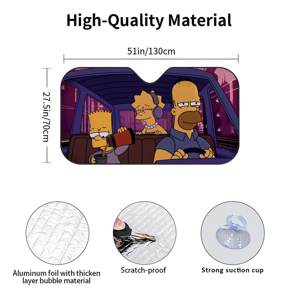 Anime The S-Simpsons Sun Visor Reusable Aluminum Foil Car Windshield Sun Visor UV Protector Heat Insulation Cover Shade