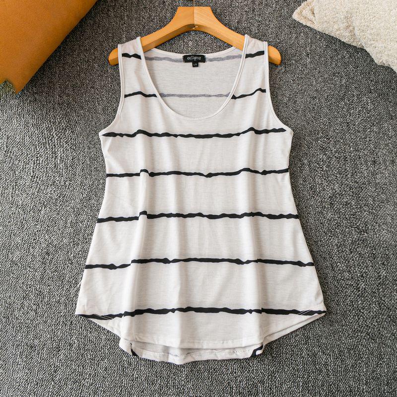 

Spring and Summer Export K-style New Versatile Slimming Youth Popularity round Neck Sleeveless Pullover Stripe Vest Black stripes on white background L