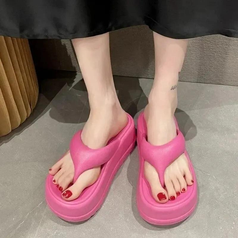 Outdoor Slippers for Women with Sloping Heels Thick Sole Flip Flops for Summer Wear Elevated EVA Flip Flops for Outdoor Wear