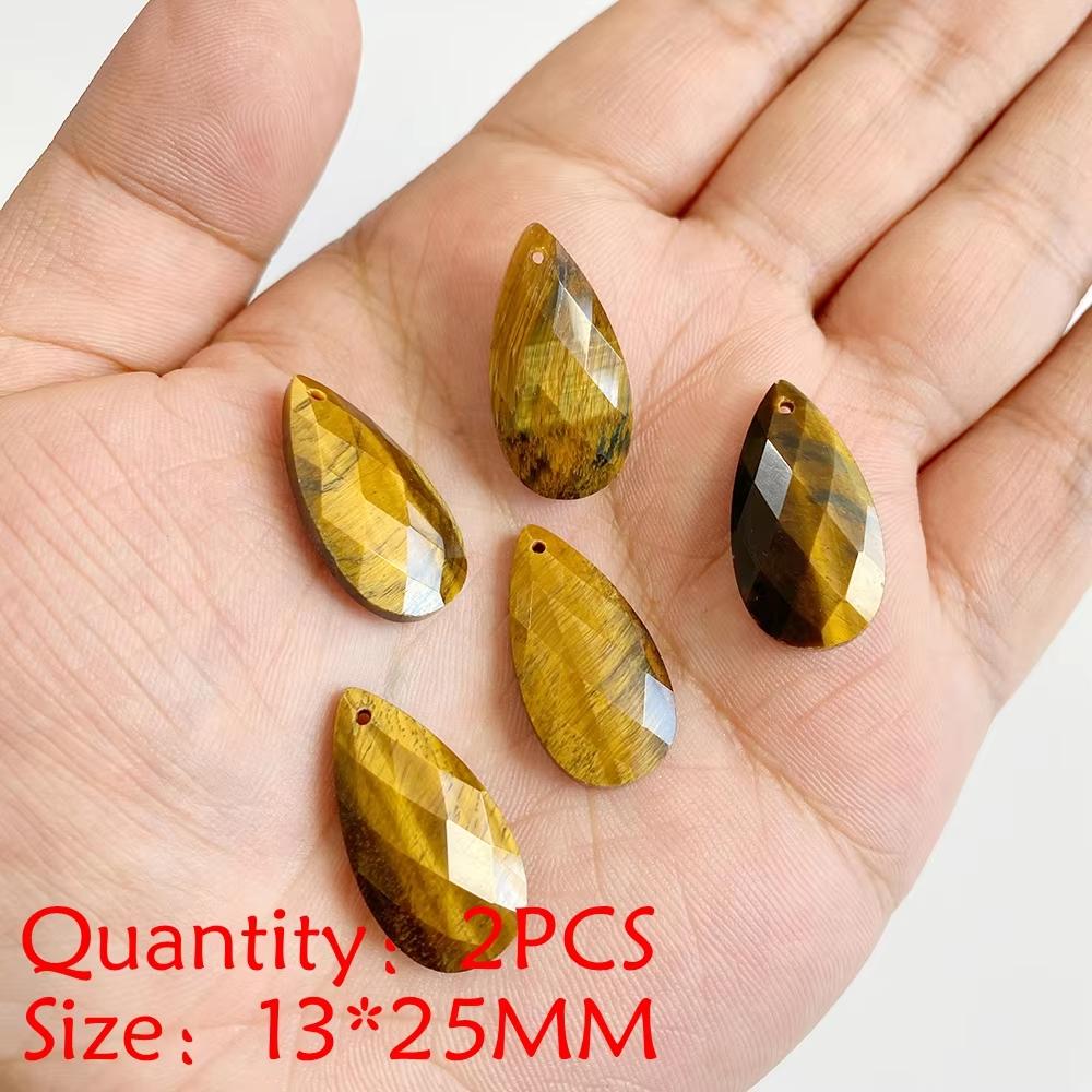 2PCS Natural Yellow Tiger Eye Stone Pendant Heart Star Drop Shape Symbolizing bravery and wealth protection Amulet Healing Charm