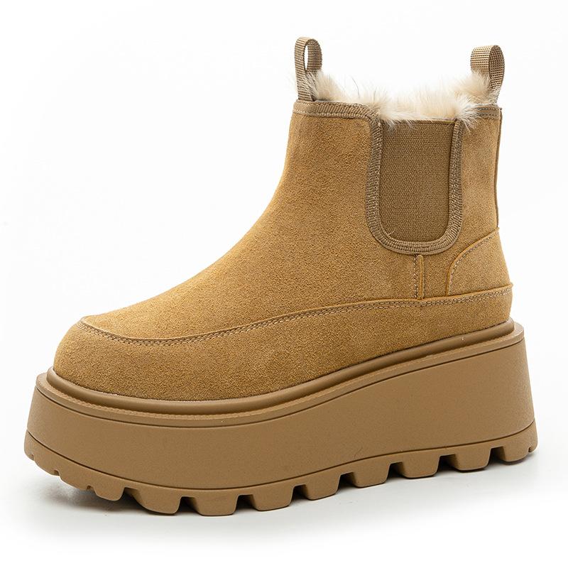 Thick-soled Snow Boots Winter New Velvet Thermal Cotton Shoes Small Height Increase Martin Boots Leather Short Boots