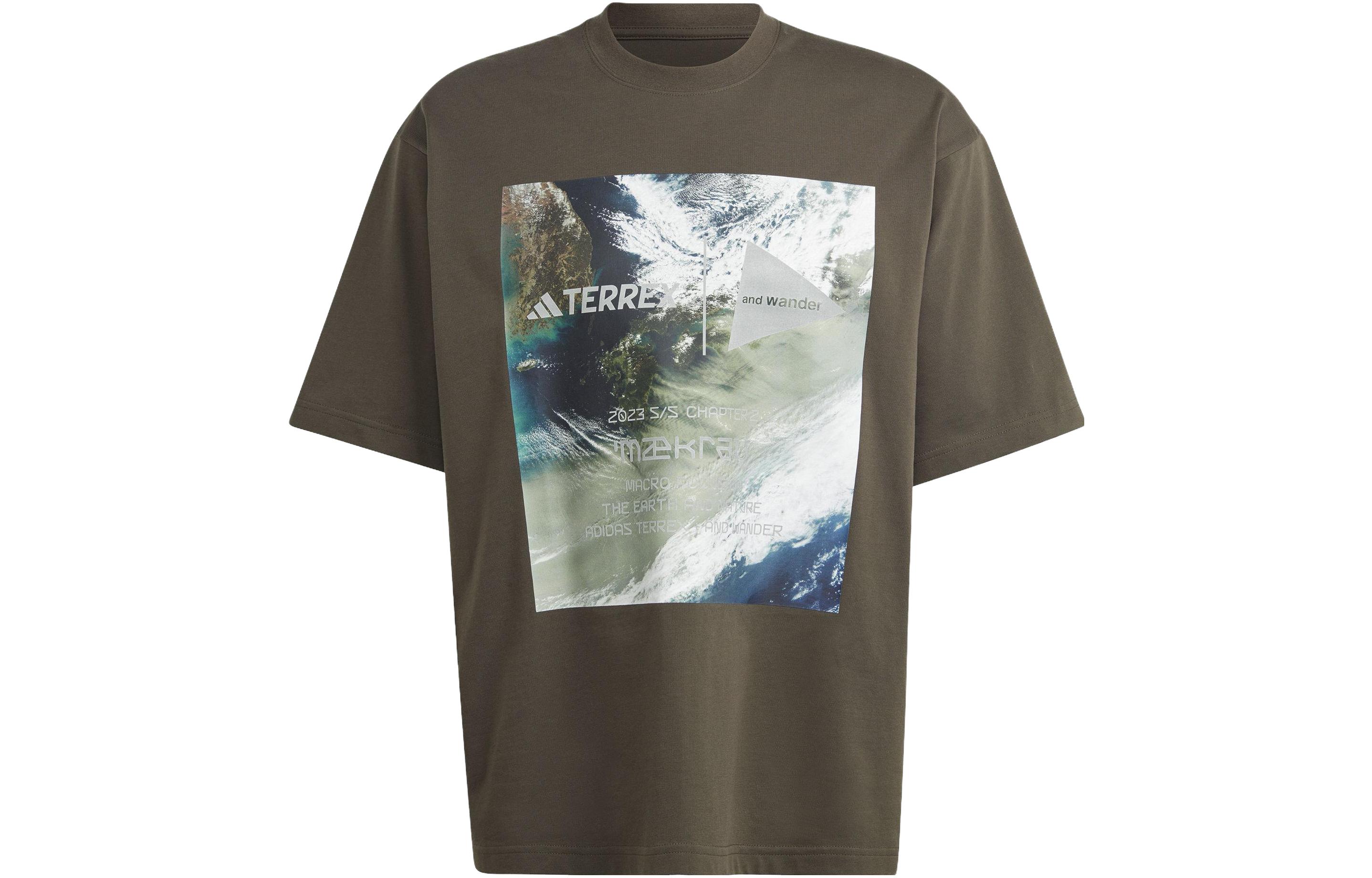 Adidas TERREX X And Wander T Shirts Unisex Green Crew Neck Moderate Straight Fit HR7143 L