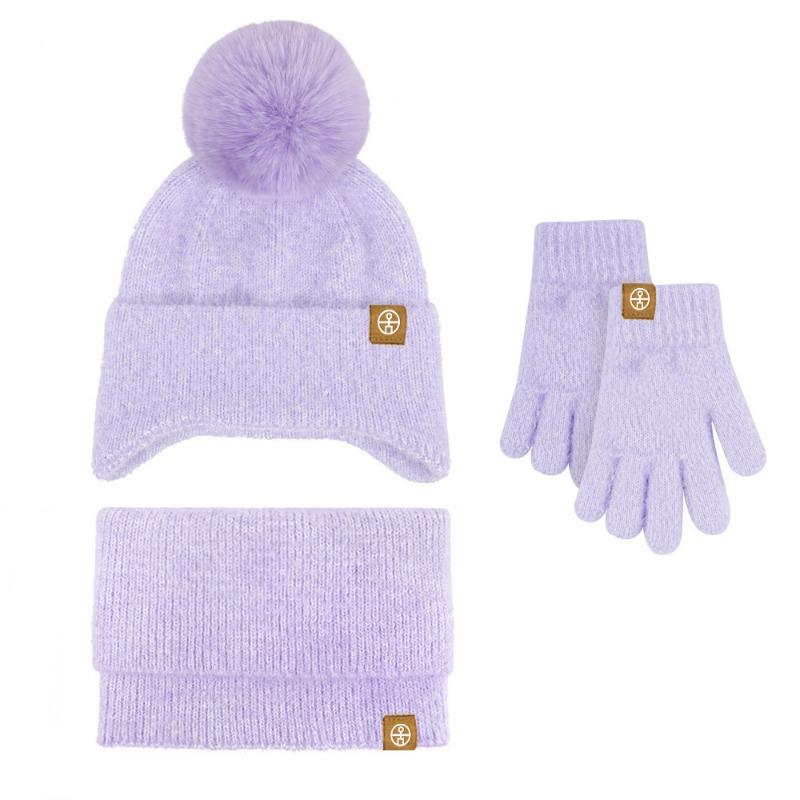 Children's unisex scarf to keep warm Winter infants and toddlers knitted ear protection hat scarf gloves three-piece set