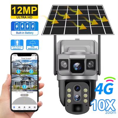2025 12MP 6K Solar 4G IP Camera CCTV Surveillance 10X Digital Zoom Outdoor Waterproof Monitor Pir Motion Detect Night Vision V380 Cam