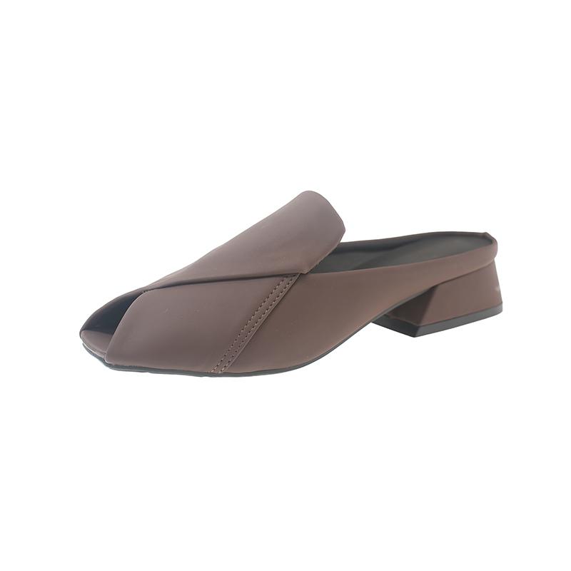 Baotou Spring and Autumn Slippers Women's Medium Heel Casual Fashion Slippers