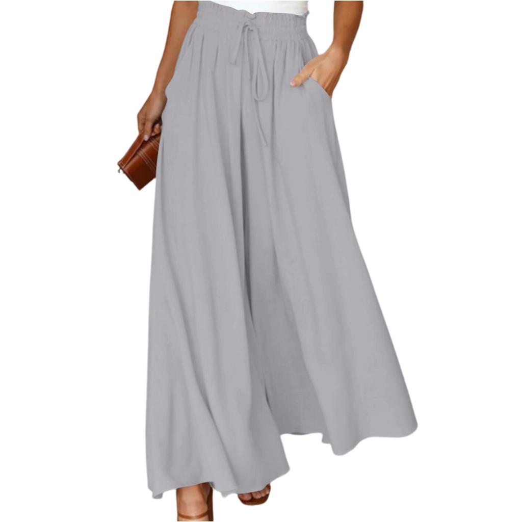 Women's Casual Fashion Elastic Waistband Wide Leg High Waist Long Skirt Pants
